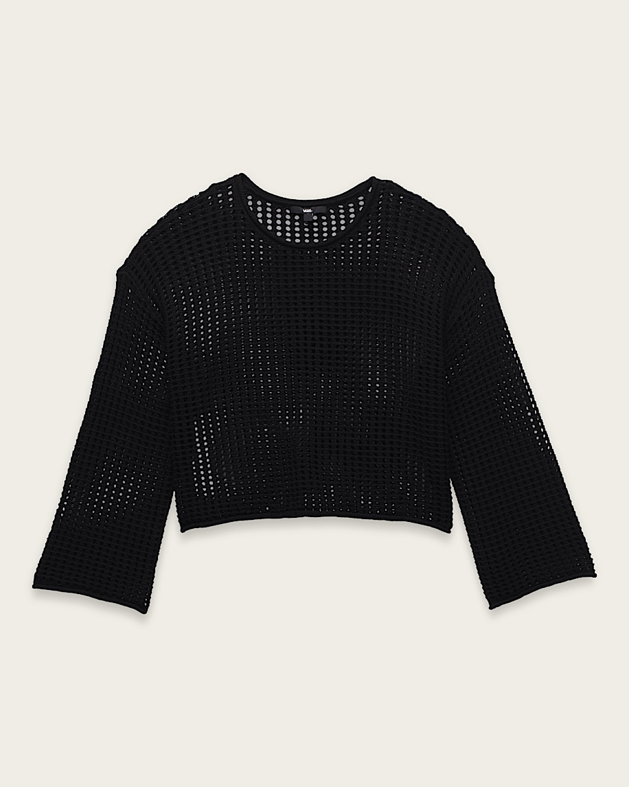 mila open knit crop crew sweater