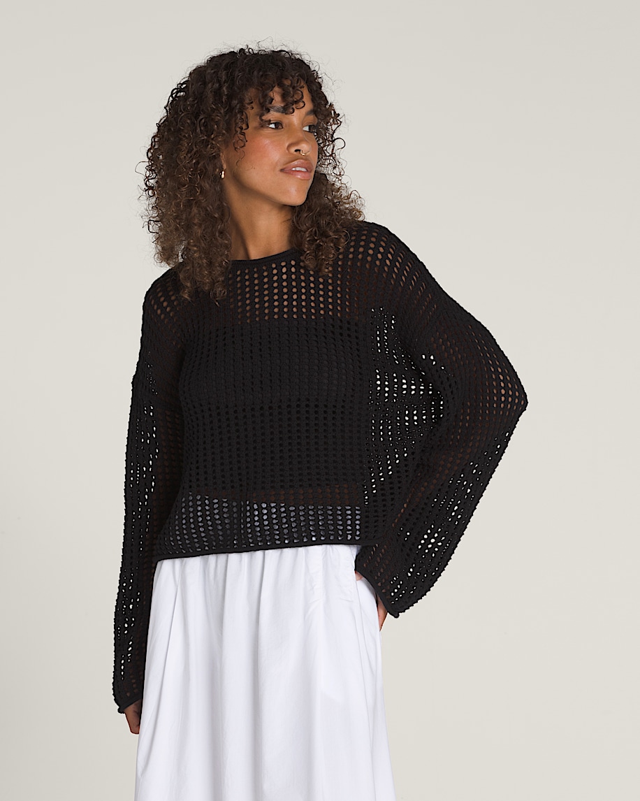 mila open knit crop crew sweater