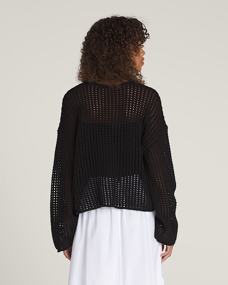 mila open knit crop crew sweater