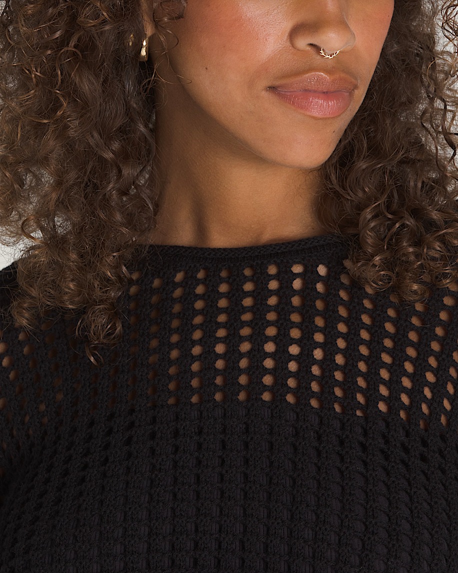 mila open knit crop crew sweater