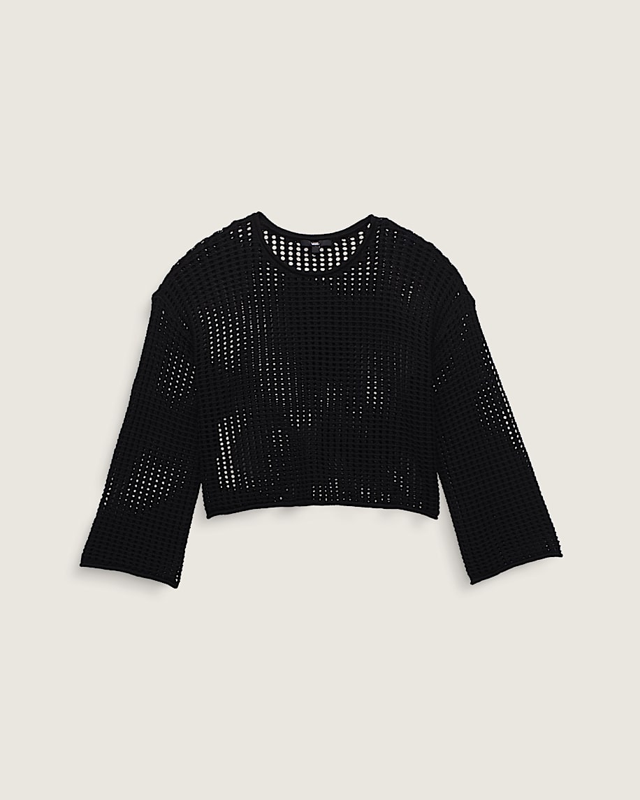 mila open knit crop crew sweater