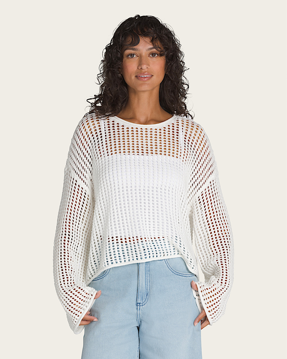 mila open knit crop crew sweater