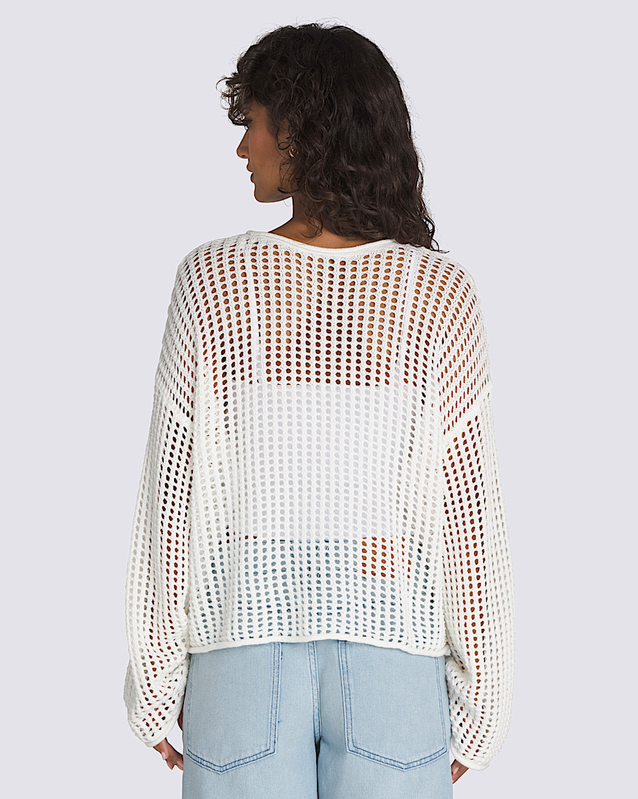 mila open knit crop crew sweater